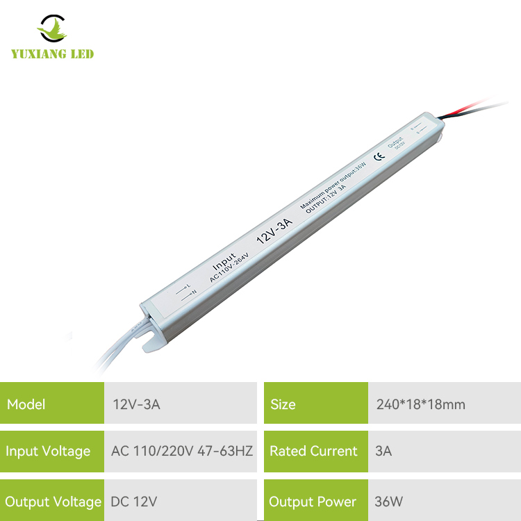12 V 3 A 36 W srebrzysty Ultra wąski, ultra cienki, Ultra cienki zasilacz LED