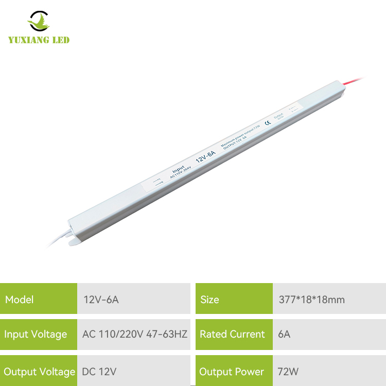 12 V 6 A 60 W srebrzysty Ultra wąski, ultra cienki, Ultra cienki zasilacz LED