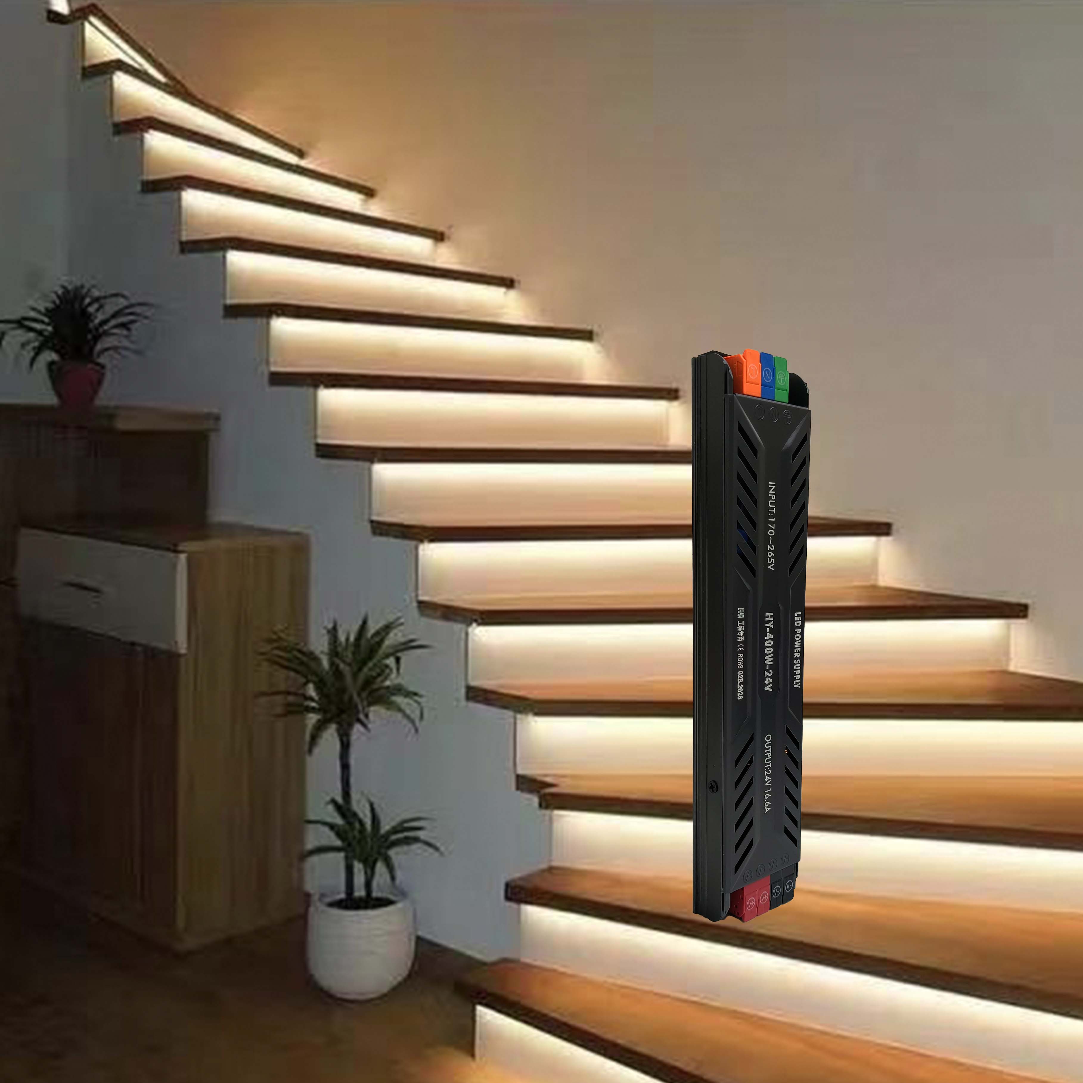Ultracienki zasilacz LED z półotworem DC 24 V i mocy 400 W