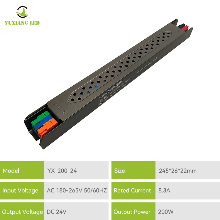 Ultracienki liniowy zasilacz LED 24 V 200 W z półklejem