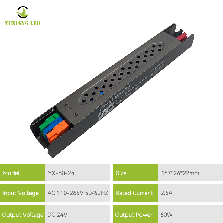 Ultracienki liniowy zasilacz LED 24 V 60 W z półklejem