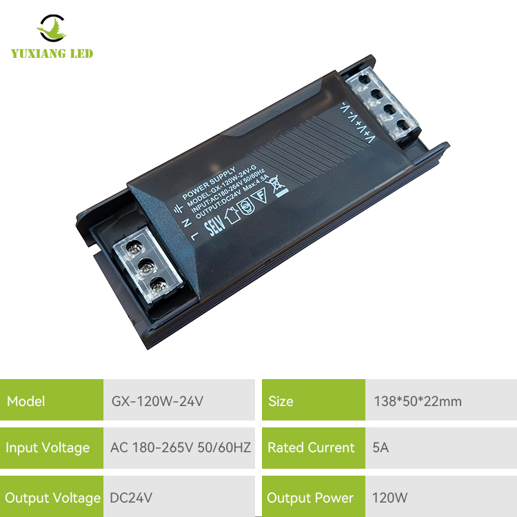 Zasilacz impulsowy Slim LED o stałym napięciu 24V120W, półwypełniony