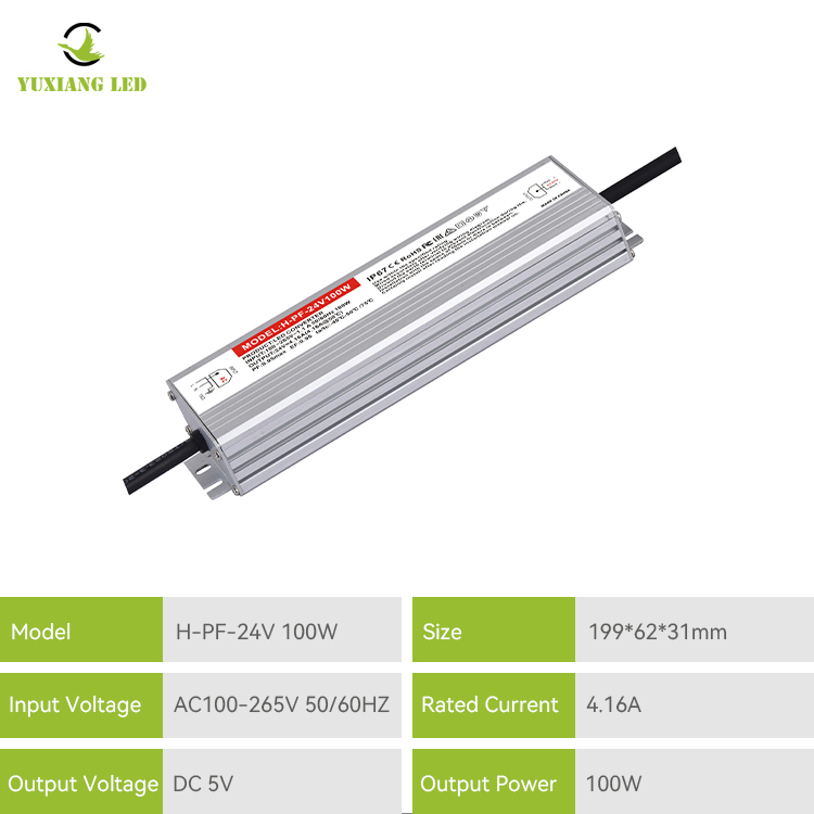 Wodoodporny zasilacz LED o wysokim współczynniku PF Ip67 24 V 100 W