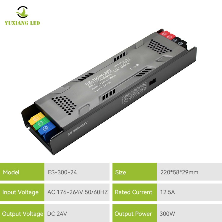 Półtynkowy, ściemnialny zasilacz liniowy LED ES model 24V 300W